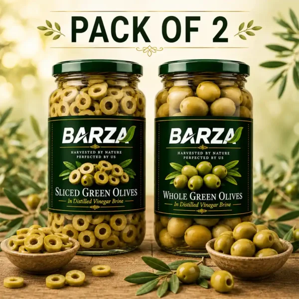 BarzaOlives sliced and whole green olives combo pack, two 1kg jars