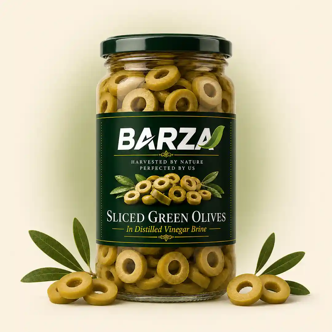 Sliced green olives in brine, BarzaOlives 1kg jar