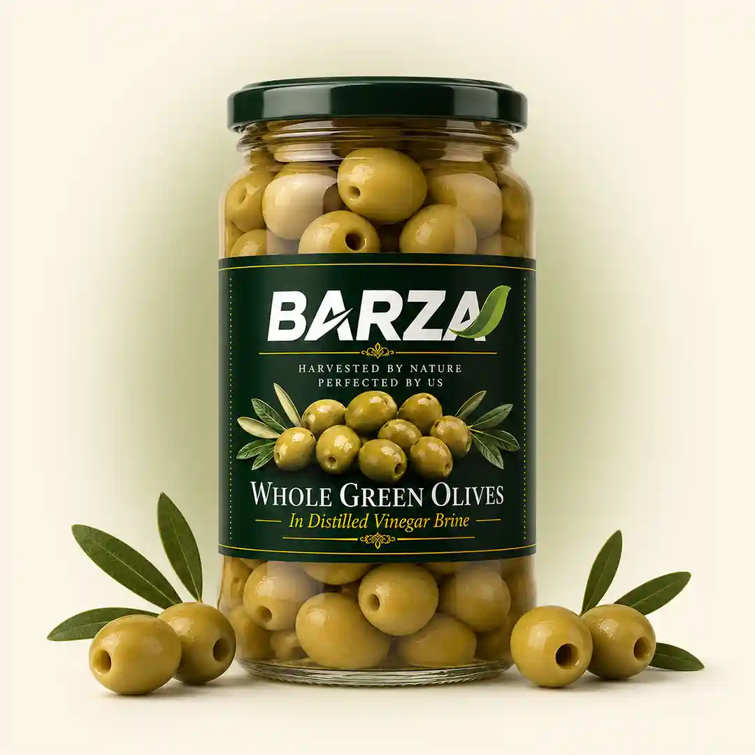 Whole green olives with seed in brine, BarzaOlives 1kg jar
