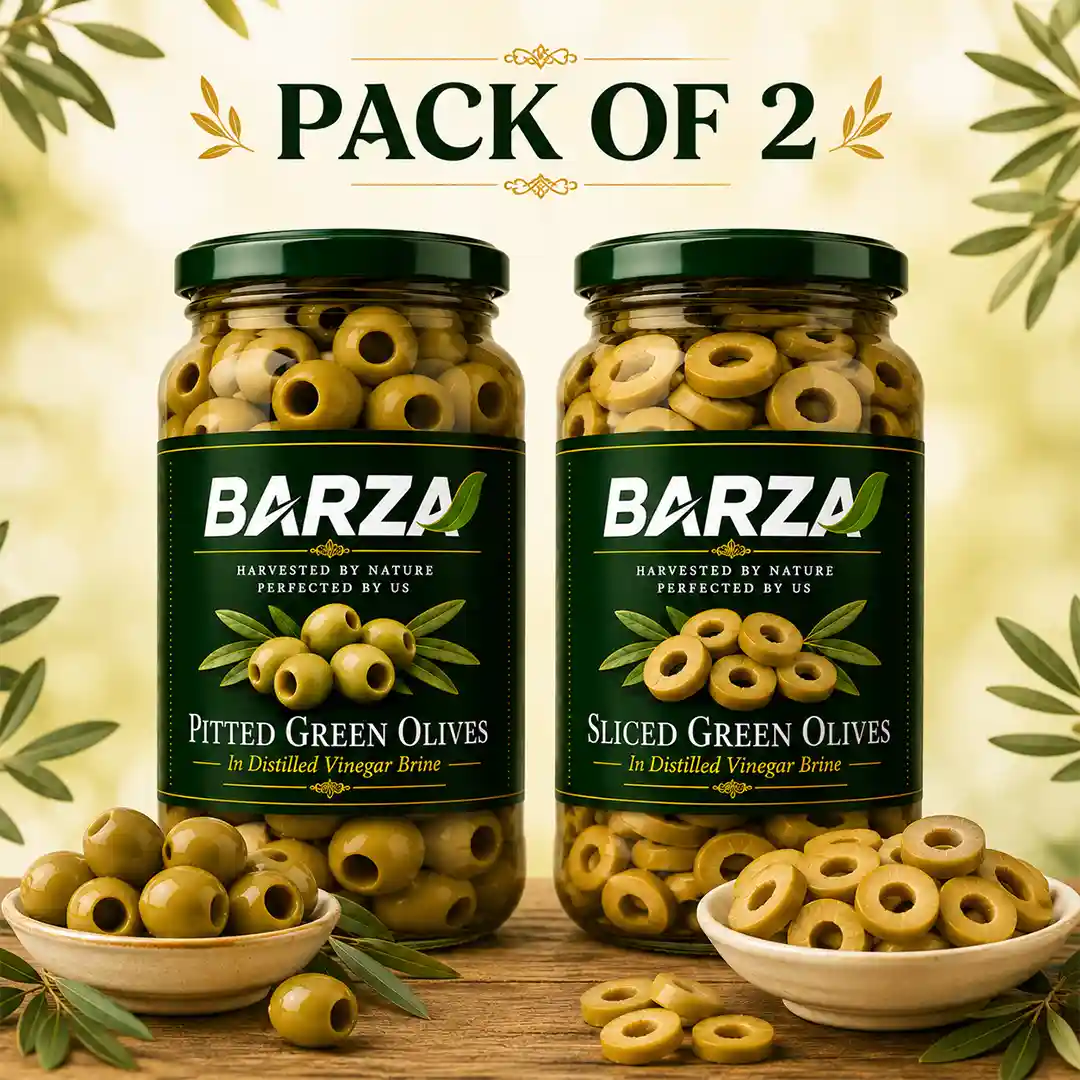 BarzaOlives sliced and pitted green olives combo pack, two 1kg jars